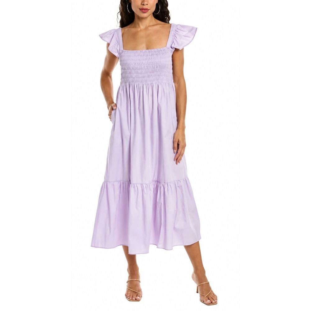o.p.t. Tuscany Tiered Midi Dress Lavender Smocked Flutter Sleeve Cotton M